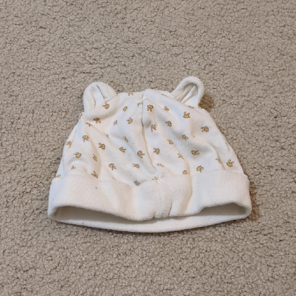 Charming White and Gold Baby Hat with Ears
